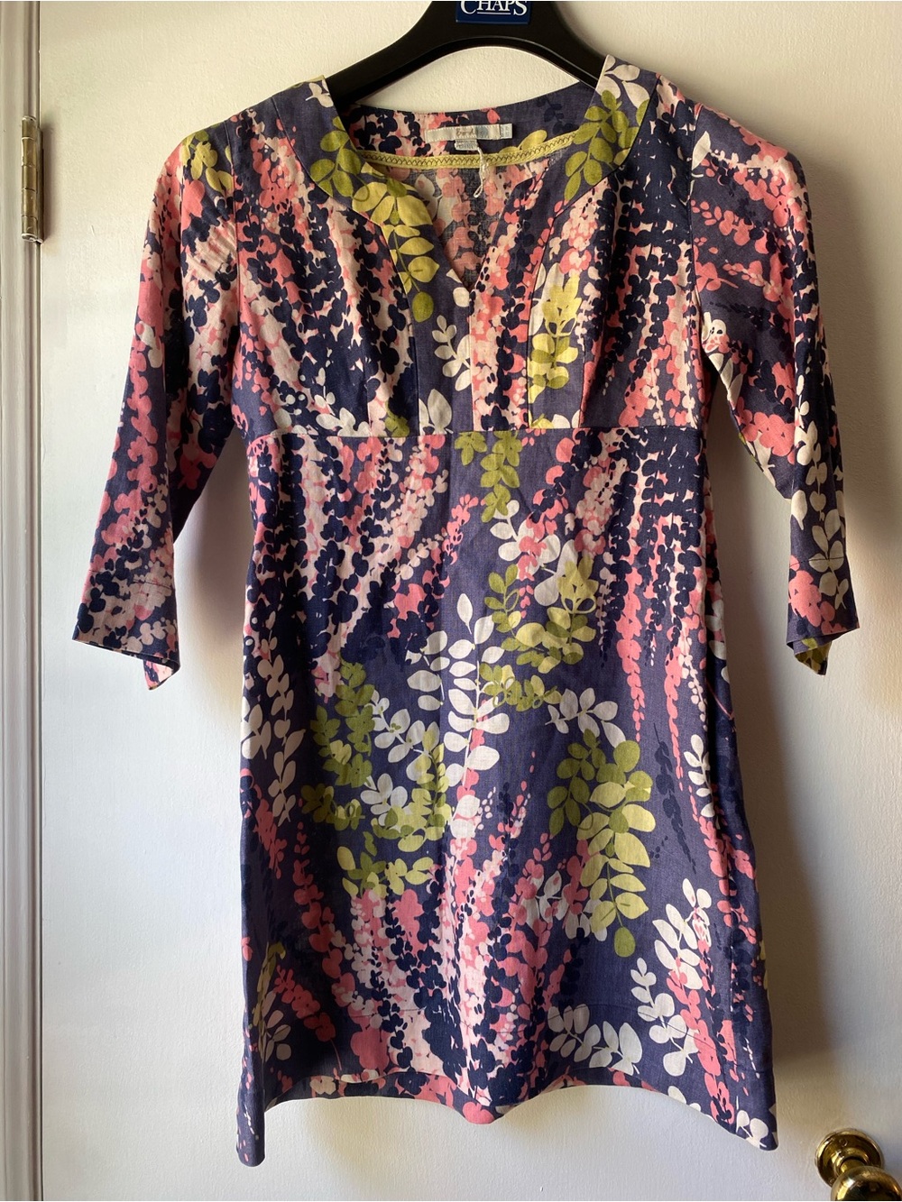 Boden Navy Mini Dress with Pink & Green Floral Print 100% linen
